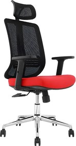 Fotel biurowy z regulacją wysokości - tkanina i siatka - czarny i czerwony - AMANE
