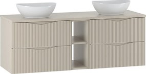 Zestaw do Łazienki 140cm Szafka Regał Blat Umywalka Ryflowane Fronty Beż Piaskowy Cleo