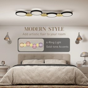 HOMCOM Lampa sufitowa LED 38W 1500LM 3000K-6500K lampa do salonu z 4 żarówkami pilot Czarny+Złoty