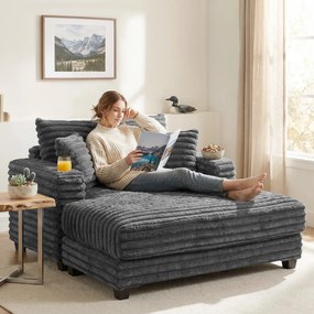 HOMCOM Szezlong 2-osobowy, sofa z funkcją spania 134 x 151 cm z uchwytami na napoje, do salonu, szara | Aosom PL