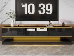 Nowoczesna szafka pod TV 180×38×45 cm - z trzema szufladami - z otwartą komorą - z oświetleniem LED - czarna