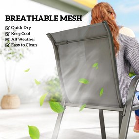 Outsunny Zestaw mebli ogrodowych 7-cz. grupa wypoczynkowa stół z 6 oddychającymi krzesłami układanymi w stos, wzór lameli Jasnoszary | Aosom PL