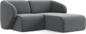 Szary aksamitny narożnik (prawostronny/z szezlongiem) Lani – Makamii