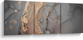 Obraz - Szaro - złoty marmur (z zegarem) (90x30 cm)
