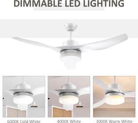 HOMCOM Wentylator sufitowy z oświetleniem LED, design 2 w 1, z timerem, pilotem, lampa sufitowa z wentylatorem, Biały
