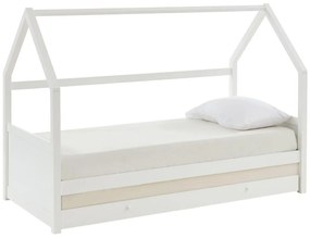 Łóżko wysuwane domek 2 szuflady 2 x 90 x 190 cm – Drewno sosnowe – Białe – CHORI