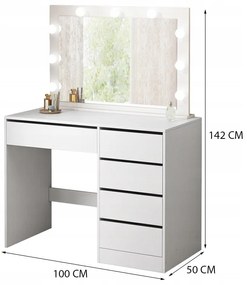 Toaletka kosmetyczna makijażu wizażu z lustrem led nowoczesna glamour biała