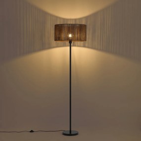 Lampa podłogowa czarna z brązowym abażurem z papierowego sznurka 50/50/25 - Simplo