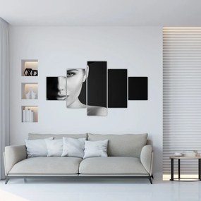 Obraz - Czarno - biały portret kobiety w kapeluszu (125x70 cm)
