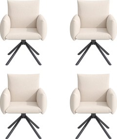 Zestaw 4 krzeseł obrotowych, beżowo-lnianych, z podłokietnikami i metalowymi nogami – do jadalni i biura