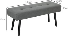 HOMCOM Ławka z pokryciem sztruksowym, ławka do łóżka z metalowymi nogami, ławka na buty 100 x 36 x 45 cm Szara