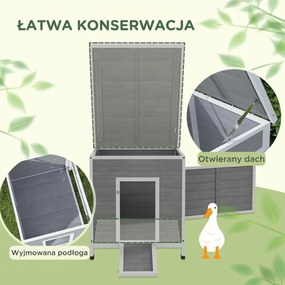 PawHut Kurnik dla kaczek z drzwiami bocznymi, otworami wentylacyjnymi, kurnik z drewna jodłowego dla drobiu, kurnik dla gęsi i kur z wodoodpornym dachem asfaltowym, 63 x 82 x 76 cm, jasnoszary