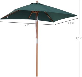 Outsunny Parasol Ogrodowy Gięty Drewno Jodłowe Poliester Zielony 200x150x230cm | Aosom PL