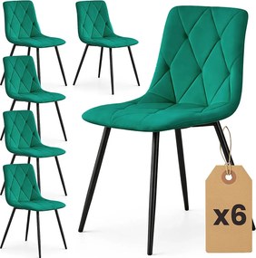 Zestaw 6 zielonych krzeseł tapicerowanych welurem F6-G36