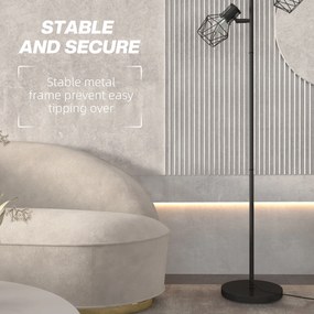 HOMCOM Lampa stojąca z 3 regulowanymi elementami oświetleniowymi, struktura przypominająca drzewo, do salonu i sypialni, metal, Kolor Czarny
