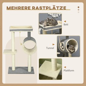 PawHut Drzewko dla kota z zabawką piłeczką i drapakiem Komfort i rozrywka dla kota Szary Beż Krem | Aosom PL