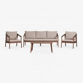 Zestaw Ogrodowy Z Sofą, 2 Fotelami I Stolikiem Kawowym Z Drewna Akacjowego Kaela Ciemny Akacjowy Brąz & 3-osobowy & Tkanina W - Sklum