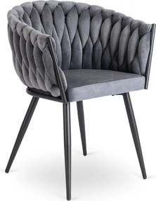 Krzesło Tapicerowane Plecione do Salonu ELENA Szare Welurowe Nowoczesne Loft