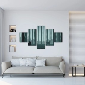 Obraz - Jeleń z wilkiem w skałach (125x70 cm)