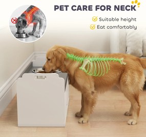 PawHut Podwyższana miska z szafką do przechowywania, 2 miski z pierścieniami antypoślizgowymi, 60 x 30 x 35,5 cm, Biały | Aosom PL