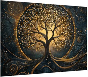 Obraz na szkle – Drzewo ze złotą aurą (70x50 cm)