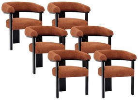 Zestaw 6 krzeseł z podłokietnikami z bukli i drewna kauczukowego - Terakota i czarny - LIVELIA marki Pascal Morabito