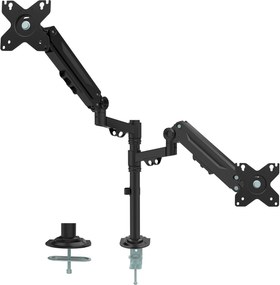 Biurkowy uchwyt na 2 monitory z ramionami gazowymi, zwiększony skok, 17–32"