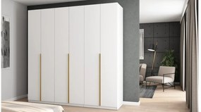 Szafa 6 drzwiowa otwierana 240 x 240 cm – biała ze złotymi uchwytami