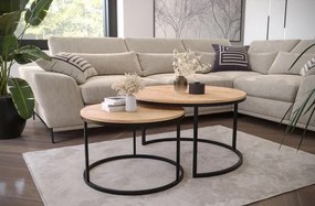 Zestaw 2 Okrągłych Stolików W Stylu Loft Dąb Craft Złoty P8-A69