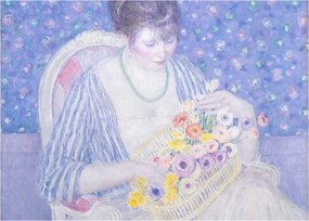 Obraz na szkle - Frederick Carl Frieseke,  The Basket of Flowers, reprodukcje (70x50 cm)