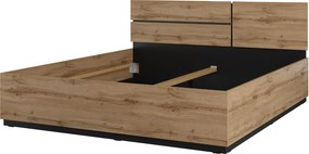 Łóżko CROSS 180x200 dąb wotan/czarne z pojemnikiem HELVETIA