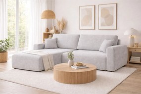 Narożnik z funkcją spania i pojemnikiem Ariel L, tkanina szenilowa Artico, Cement, Lewy