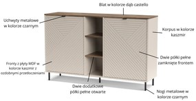 Komoda Dwudrzwiowa BLUSH 153,4 cm Kaszmir/ Dąb castello Ryflowana Nowoczesna