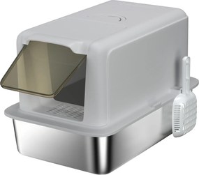 PawHut Kuweta, Wanny ze stali nierdzewnej, filtr, łopatka, dla kotów do 6 kg, 40,5 x 60,5 x 41,5 cm, Szary/Srebrny