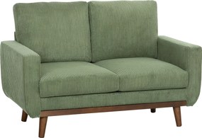 HOMCOM 2-osobowa sofa, 134 cm, sztruksowa kanapa z kieszeniowymi sprężynami, grubym oparciem, drewnianymi akcentami, zielona | Aosom PL