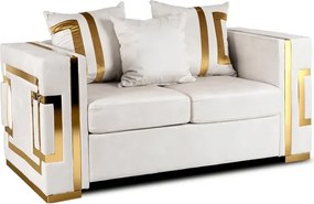 Sofa PALLAZO 2S Dwuosobowa Kremowo/Złota Welurowa Glamour