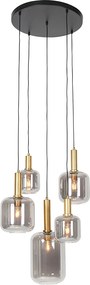 Lampa wisząca czarna ze złotem z dymionym szkłem 5-światłowa - Zuzanna