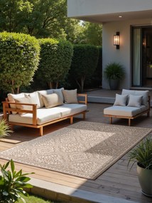 Dywan zewnętrzny dwustronny Duet Ornament beżowo-kremowy 160 cm x 230 cm