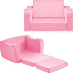 Kanapa dla Dzieci SucceBuy 2-w-1 Przekształcana w Leżankę, Składane i Miękkie Łóżko Kanapowe, z Podłokietnikami, z Gąbki 28D i Krótkim Włosiem, Różowy, M