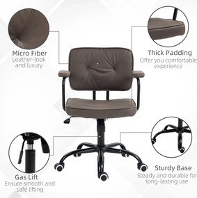 Vinsetto Krzesło Biurowe Komputerowe Design Retro Pikowanie Guziki Eko Skóra Regulowalne Wysokością Kawa