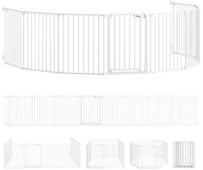 PawHut Ogrodzenie dla zwierząt, 8-panelowa bariera z drzwiami, składana, dla małych i średnich psów, tworzywo sztuczne, stal węglowa, Biały