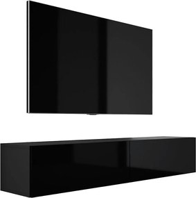 Zawieszana szafka pod telewizor, 170 x 34 x 32 cm, czarny matowy / czarny błyszczący