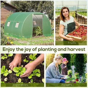 Outsunny Szklarnia Foliowa Duży Tunel Foliowy z 4 Oknami Ochrona przed Mrozem Stalowa Rama 3x3m Ciemnozielony | Aosom PL