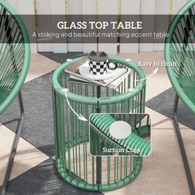 Outsunny 3-częściowy Zestaw Mebli Zewnętrznych, 1 Stół, 2 Krzesła, Blat z Szkła Hartowanego, Rattan Tworzywa Sztucznego na Stalowej Ramie, Miękkie Poduszki, Kolor Zielony
