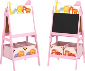 AIYAPLAY 2-w-1 Sztaluga Malarska dla Dzieci z Tablicą Kreidową i Białą, Pojemniki na Akcesoria, dla Dzieci w Wieku 3-8 Lat, Różowa