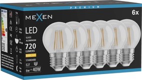 Mexen Vintis 6x żarówka filament LED E27, G45, 6W, Ciepła - 2700K, 720 lm, clear - L156-E27-0627-00x06