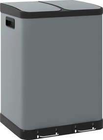 HOMCOM Śmietnik z podwójną komorą, 2 x 30L, odporny na odciski palców, pedał, wyjmowane wewnętrzne kosze, Szary