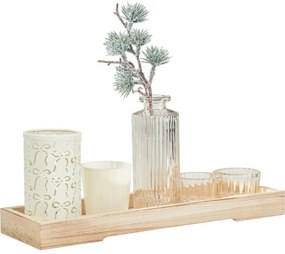 Zestaw świeczników na drewnianej tacy Winter Time, 6 szt., 10,5 x 32,5 cm