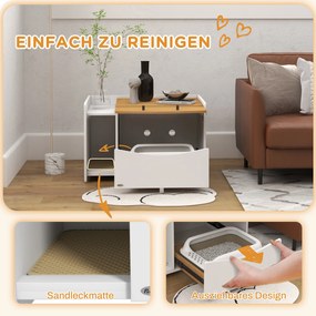 PawHut Kuweta w szafce, z wyjmowanym pojemnikiem na żwirek, 78x50x51cm, Dąb/Biały