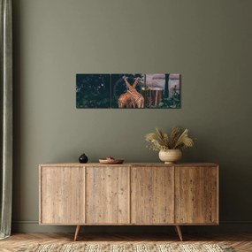 Obraz dwóch żyraf (z zegarem) (90x30 cm)